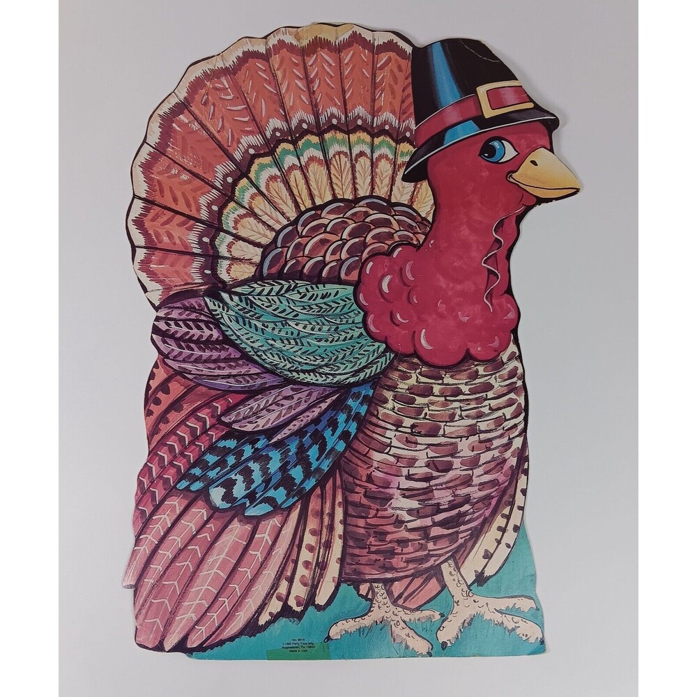 Party Time 1985 Turkey Diecut Thanksgiving Decoration Decor Vtg 8616 Wall Window